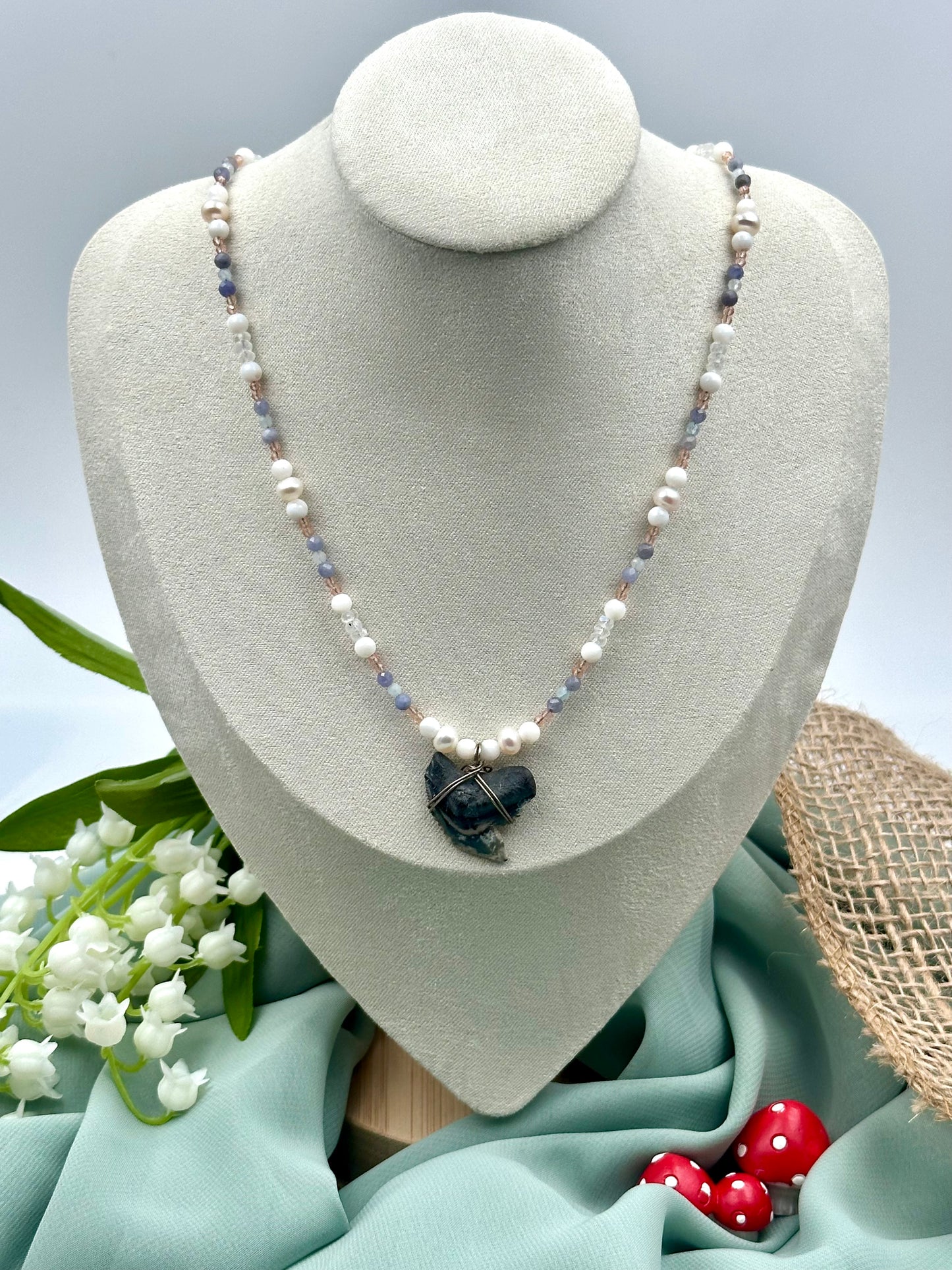 🪻Pastel Bloom - Fossil Tiger Shark Tooth Necklace