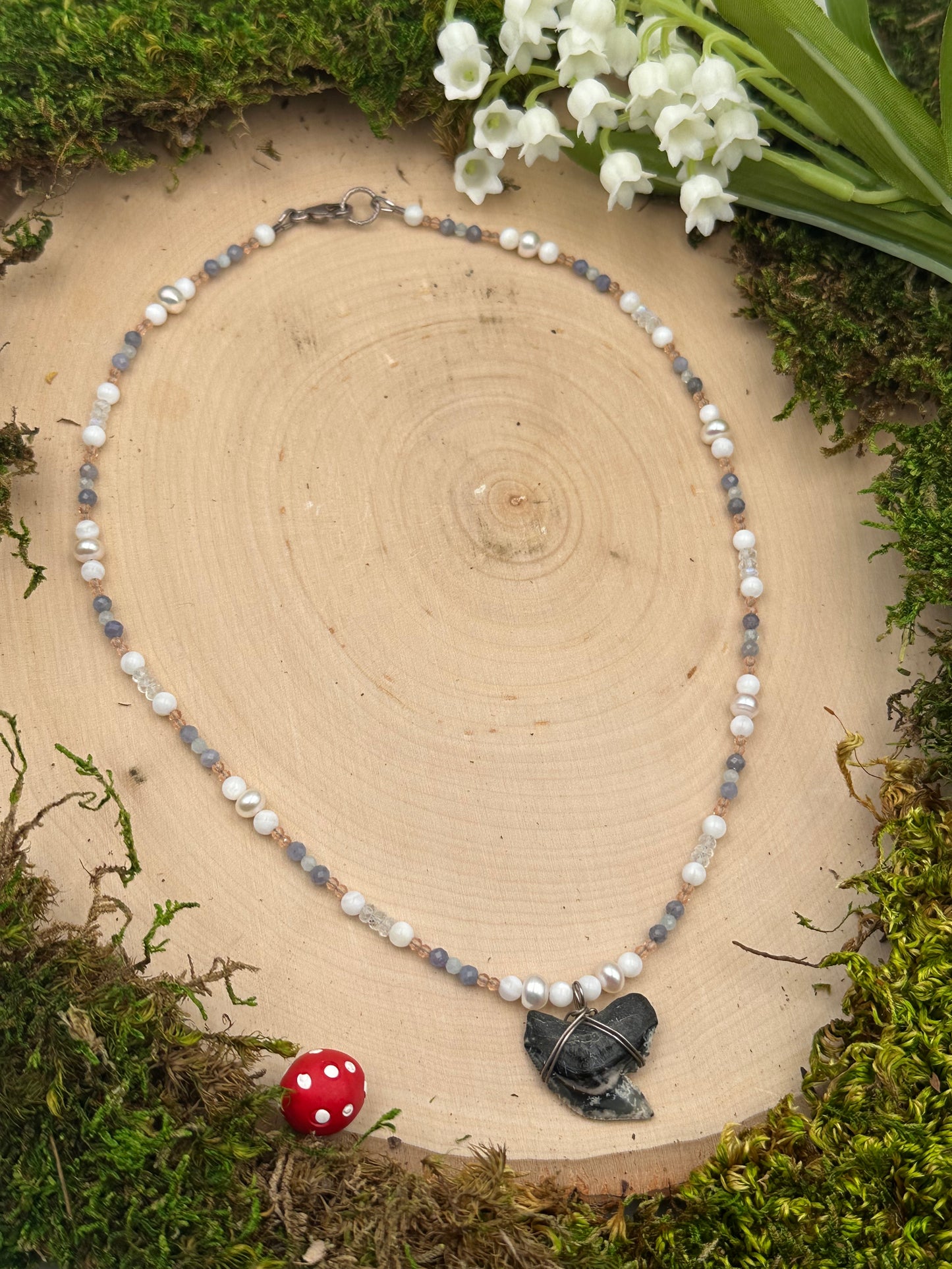 🪻Pastel Bloom - Fossil Tiger Shark Tooth Necklace