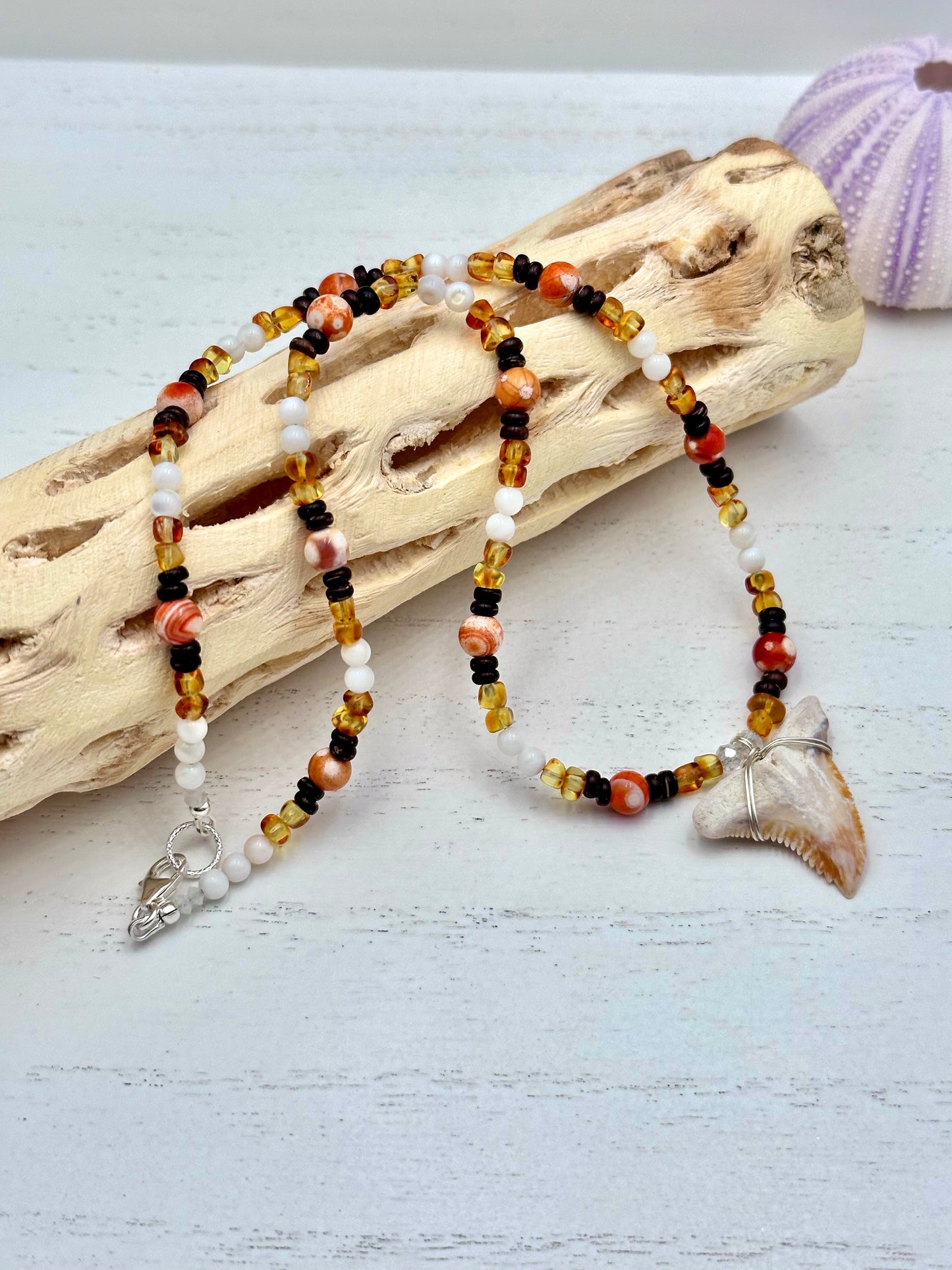 🧡 Amber Daydream - Fossil Snaggletooth Necklace